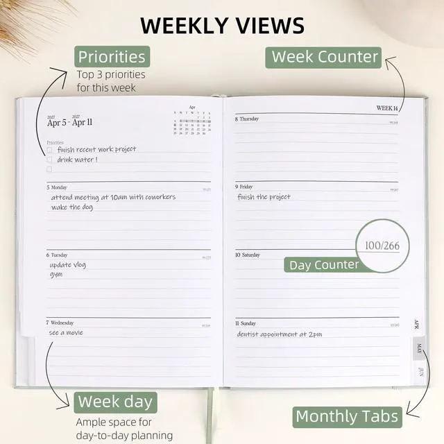 Alt view image 4 of 7 - Planner 2026-2027, Jul 2026-Jun 2027 Weekly & Monthly Calendar Planner Linen Hardcover, Calendar Planner Book with Tabs, Aesthetic, Perfect for Office Home School Supplies(Green, A5)