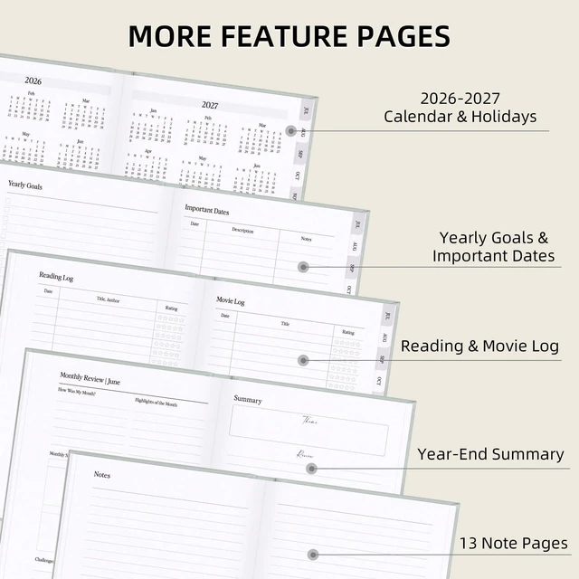 Alt view image 6 of 7 - Planner 2026-2027, Jul 2026-Jun 2027 Weekly & Monthly Calendar Planner Linen Hardcover, Calendar Planner Book with Tabs, Aesthetic, Perfect for Office Home School Supplies(Green, A5)