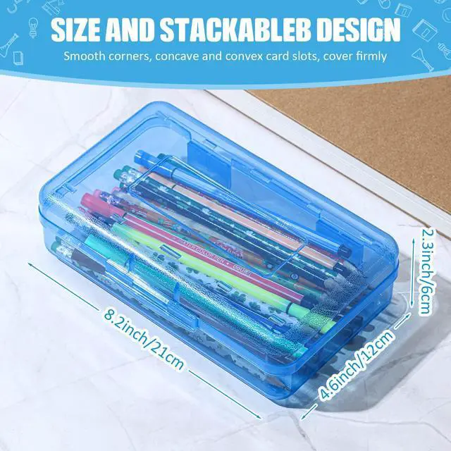 Alt view image 2 of 6 - 24 Pack Clear Plastic Pencil Box,Blue Stackable Organizer for School Supplies, Large Case for Crayons Markers, Snap-lid Keeps Stationery Secure, Bulk Set