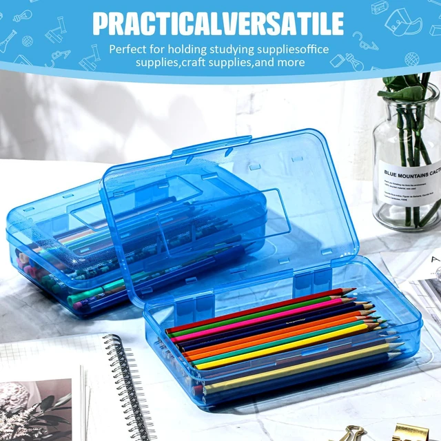 Alt view image 3 of 6 - 24 Pack Clear Plastic Pencil Box,Blue Stackable Organizer for School Supplies, Large Case for Crayons Markers, Snap-lid Keeps Stationery Secure, Bulk Set