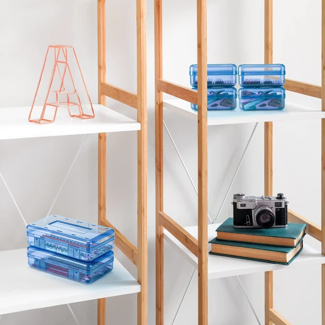 Alt view image 6 of 6 - 24 Pack Clear Plastic Pencil Box,Blue Stackable Organizer for School Supplies, Large Case for Crayons Markers, Snap-lid Keeps Stationery Secure, Bulk Set