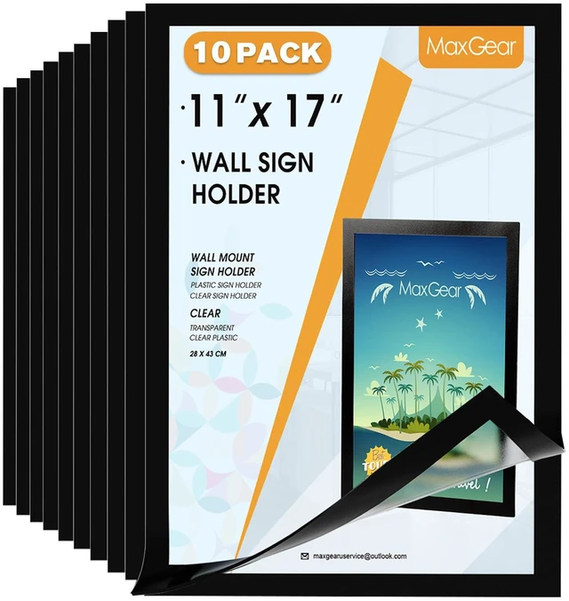 Main image of Magnetic Sign Holder 11 x 17, Magnetic Paper Holder, 10 Pack Strong Self-Adhesive Backing, Magnetic Front Opening, Clear PVC, Easy Insert and Replace Paper, Document, Poster and Flyer