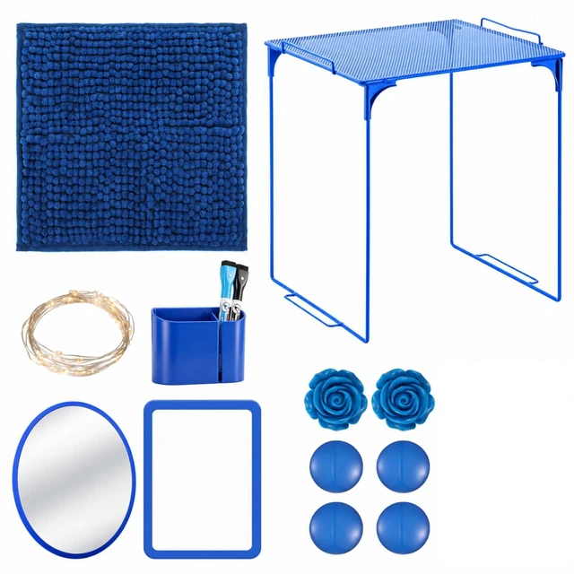 Main image of 11 Pcs Back to School Locker Accessories Kit, Dark Blue, Classic Locker Shelf Magnetic Mirror Rug Weekly Schedule Whiteboard Pen Holder Marker and More, Locker Decor and Storage Needs