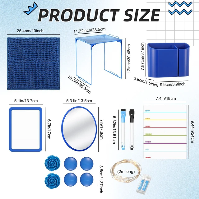 Alt view image 3 of 7 - 11 Pcs Back to School Locker Accessories Kit, Dark Blue, Classic Locker Shelf Magnetic Mirror Rug Weekly Schedule Whiteboard Pen Holder Marker and More, Locker Decor and Storage Needs