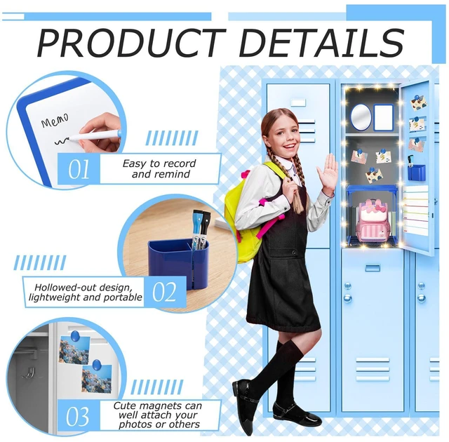Alt view image 4 of 7 - 11 Pcs Back to School Locker Accessories Kit, Dark Blue, Classic Locker Shelf Magnetic Mirror Rug Weekly Schedule Whiteboard Pen Holder Marker and More, Locker Decor and Storage Needs