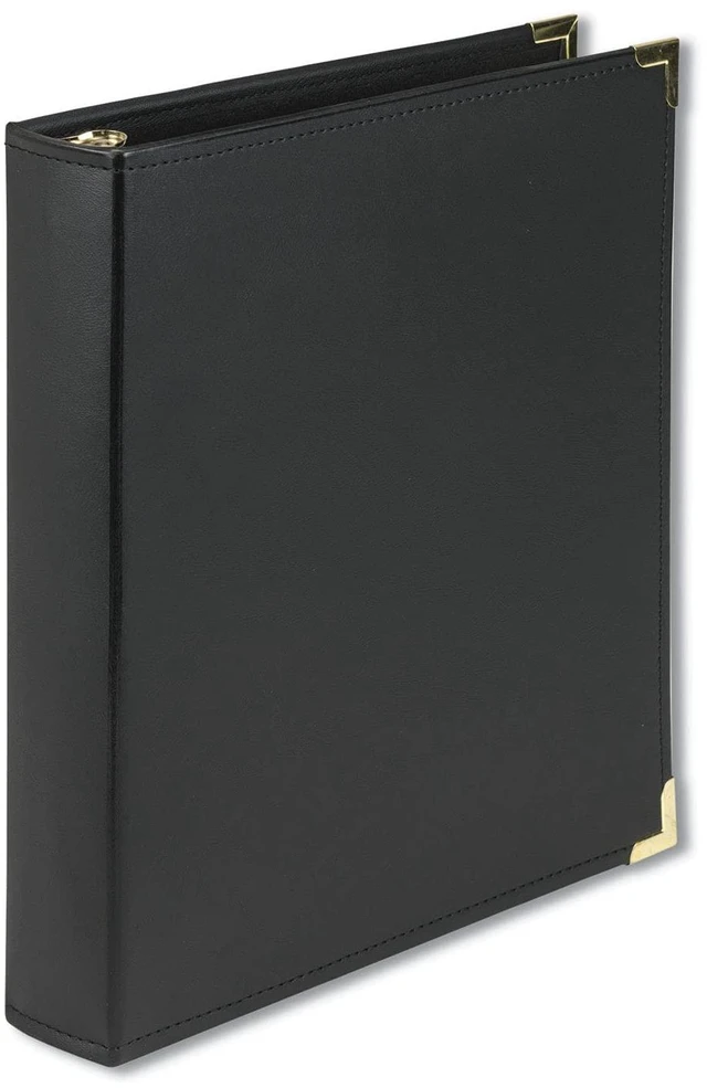 Main image of Classic Collection Leather 3 Ring Binder, Executive Presentation Portfolio, 1.5 Inch (Holds 325 Sheets), Brass Round Ring, Black