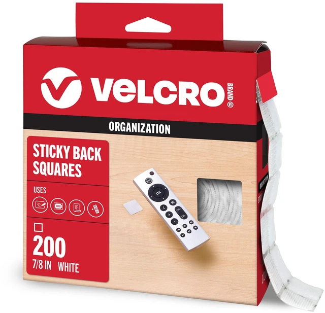 Main image of Brand Mounting Squares with Adhesive, White, 7/8 in, 200 Pk Sticky Back Square Dots, Hook And Loop Tabs For Teacher Supplies, Office Organization, Classroom Materials, School Projects