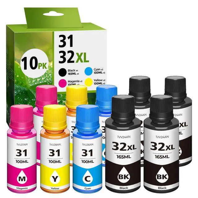 Main image of 31 Ink 32XL Black Ink Bottle Set for Smart tank 7602 6001 5101, 10 Pack Compatible with HP 31 Ink 32XL Black Ink Bottle Set for Smart Tank 7301 651 5000 5103 7001 5102 7002 7006 Printers Ink Refill