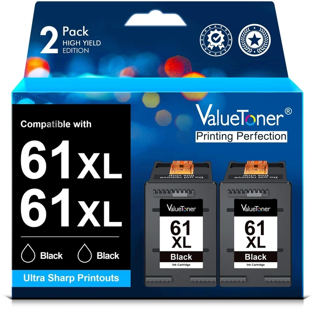 Main image of 61XL 61 Ink Replacement for HP 61 Black Ink Cartridge High Yield Work with HP Envy 4500 4501 4502 5530 Deskjet 3050 3510 1000 1050 1056 1510 1010 OfficeJet 4630 4632 Printer (2 Black)