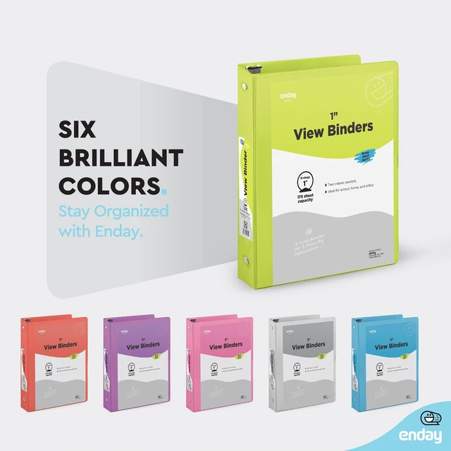 Alt view image 5 of 7 - 1 Inch Binder (6 Pack - Assorted Colors) 3 Ring Binder 1 inch with Clear View Cover and 2 Inside Pocket - for Letter Size 8.5 x 11'' Paper, Ideal for School Supplies, Office, and Home