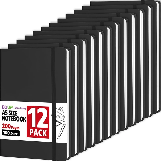 Main image of 12 Pack Lined Journal Notebook for Work, 200 Pages, Medium 5.5 in x 8.3 in, A5 College Ruled, Hardcover Journaling Notebooks for Writing, Note Taking, Fit for Business Work School Home (Black)