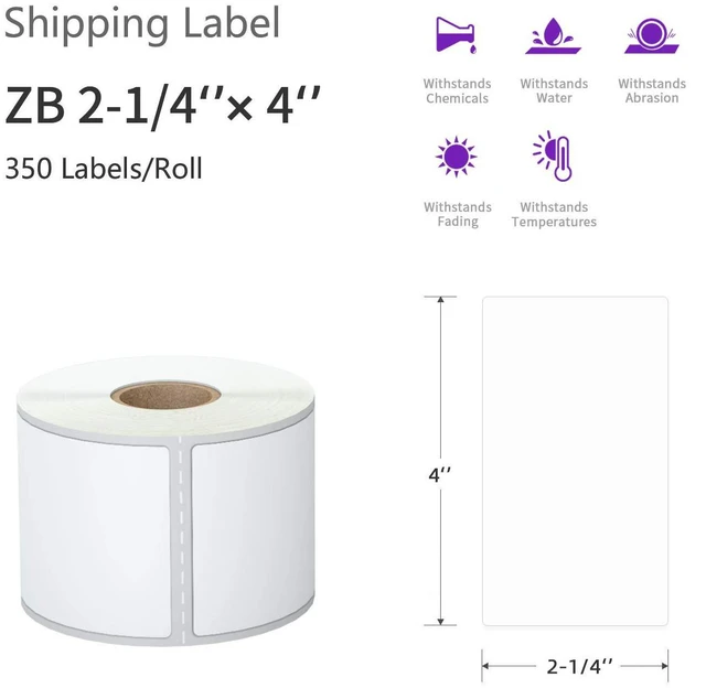 Alt view image 2 of 7 - 12 Rolls Direct Thermal Label 2.25" x 4" Shipping Labels for Mailing, Postage, Address, Perforated & Compatible with Zebra Desktop Printers & Rollo Desktop Label Printer (350 Labels/Roll)