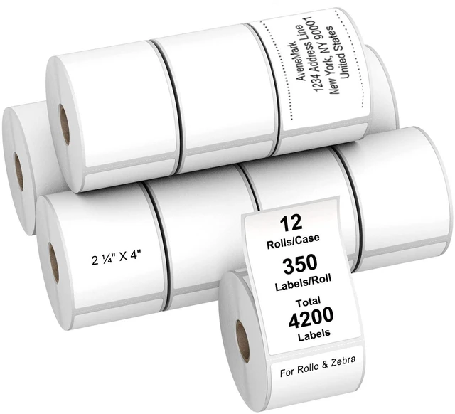 Main image of 12 Rolls Direct Thermal Label 2.25" x 4" Shipping Labels for Mailing, Postage, Address, Perforated & Compatible with Zebra Desktop Printers & Rollo Desktop Label Printer (350 Labels/Roll)