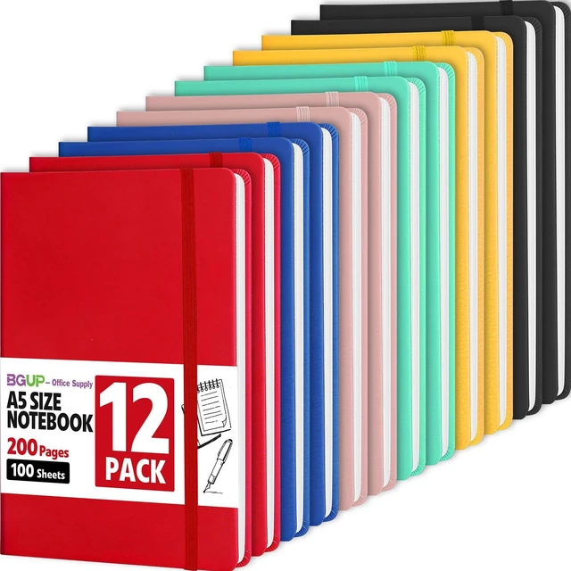 Main image of 12 Pack Lined Journal Notebook for Work, 200 Pages, Medium 5.5 in x 8.3 in, 6 Colors A5 College Ruled, Hardcover Journaling Notebooks for Writing, Note Taking