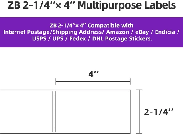 Alt view image 3 of 7 - 12 Rolls Direct Thermal Label 2.25" x 4" Shipping Labels for Mailing, Postage, Address, Perforated & Compatible with Zebra Desktop Printers & Rollo Desktop Label Printer (350 Labels/Roll)