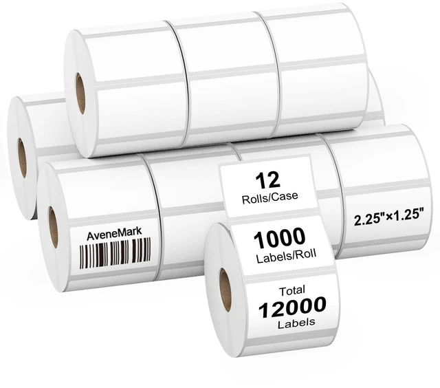 Main image of 12 Rolls 2.25" x 1.25" Direct Thermal Labels - Perforated for Barcode Address Labels - Postage Shipping Labels Compatible with Rollo & Zebra ZD410 ZD411 LP2824 ZD421 ZD420 Printers,1000 Labels/Roll