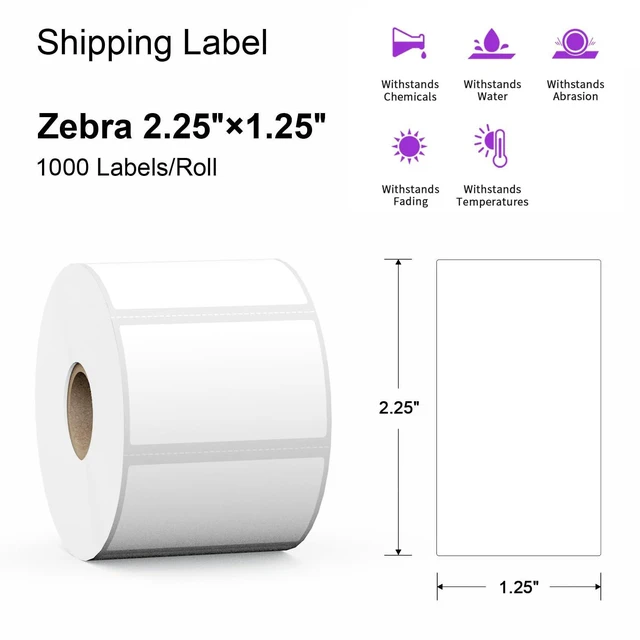 Alt view image 2 of 7 - 12 Rolls 2.25" x 1.25" Direct Thermal Labels - Perforated for Barcode Address Labels - Postage Shipping Labels Compatible with Rollo & Zebra ZD410 ZD411 LP2824 ZD421 ZD420 Printers,1000 Labels/Roll