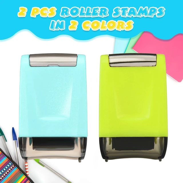 Alt view image 3 of 7 - 2 Pcs Roller Stamp Classroom,2.72 X 2.44 X 1.54 Inch,Green,Light Blue Kindergarten Education Must Haves, Handwriting Practice Tool in Teacher Classroom, Back to School Gift Helping Kids Learning