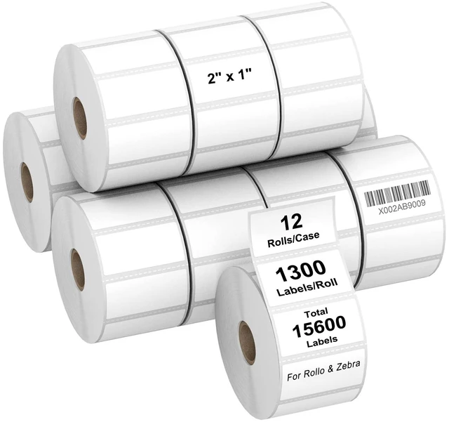 Main image of 12 Rolls 2" x 1" Direct Thermal Labels for ZB ZD411 LP2824 ZD421 GK420D Barcodes Postage Address Shipping Labels Compatible with Rollo & Zebra Desktop Printers Adhesive - 1300 Labels/Roll