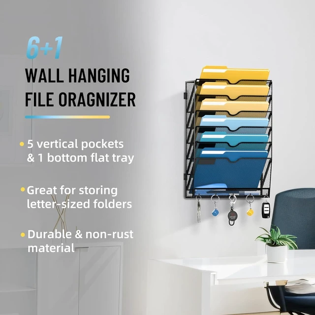Alt view image 2 of 7 - 7-Tier Hanging Wall File Organizer with Hooks, 2 Pack Mesh Wall File Holder, Mail Organizer Wall Mounted for Papers, Documents, Folders and Magazines in Home Office, Classroom