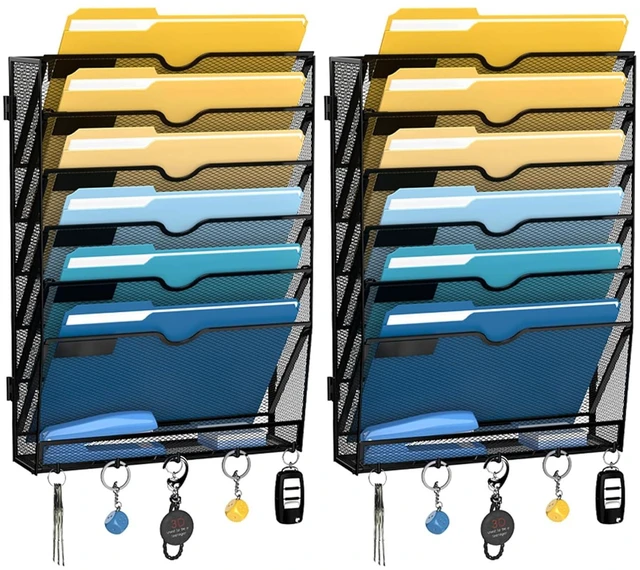 Main image of 7-Tier Hanging Wall File Organizer with Hooks, 2 Pack Mesh Wall File Holder, Mail Organizer Wall Mounted for Papers, Documents, Folders and Magazines in Home Office, Classroom