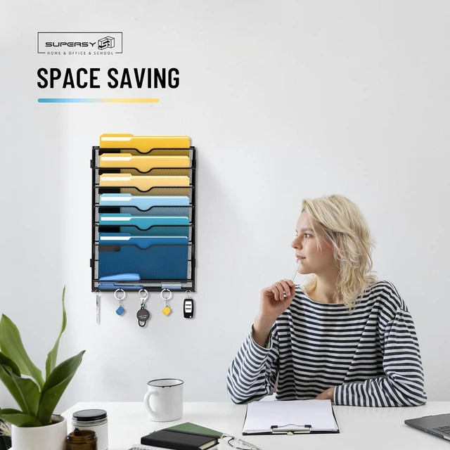 Alt view image 6 of 7 - 7-Tier Hanging Wall File Organizer with Hooks, 2 Pack Mesh Wall File Holder, Mail Organizer Wall Mounted for Papers, Documents, Folders and Magazines in Home Office, Classroom