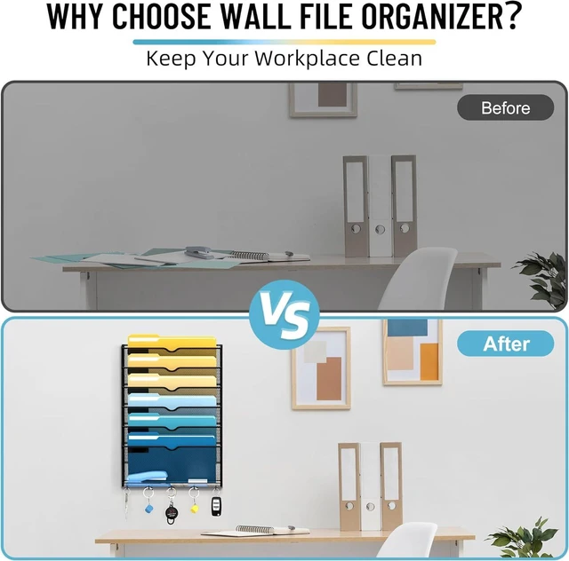 Alt view image 7 of 7 - 7-Tier Hanging Wall File Organizer with Hooks, 2 Pack Mesh Wall File Holder, Mail Organizer Wall Mounted for Papers, Documents, Folders and Magazines in Home Office, Classroom