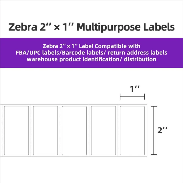 Alt view image 3 of 7 - 12 Rolls 2" x 1" Direct Thermal Labels for ZB ZD411 LP2824 ZD421 GK420D Barcodes Postage Address Shipping Labels Compatible with Rollo & Zebra Desktop Printers Adhesive - 1300 Labels/Roll