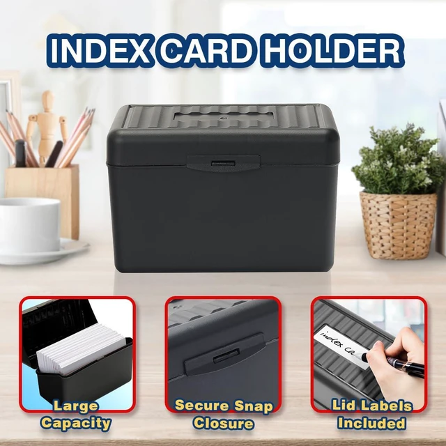 Alt view image 3 of 7 - 4x6 Index Card Holder with 100 Index Cards and 25 Dividers, Black 4x6 Inch Plastic Box, Heavyweight 4x6 Index Cards, Plastic 4x6 Index Card Dividers, Snap Closure Lid