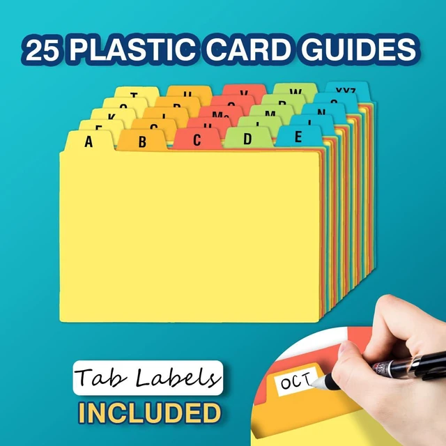 Alt view image 5 of 7 - 4x6 Index Card Holder with 100 Index Cards and 25 Dividers, Teal 4x6 Inch Plastic Box, Heavyweight 4x6 Index Cards, Plastic 4x6 Index Card Dividers, Snap Closure Lid