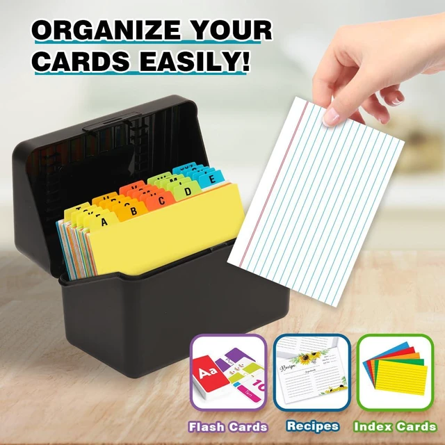 Alt view image 6 of 7 - 4x6 Index Card Holder with 100 Index Cards and 25 Dividers, Black 4x6 Inch Plastic Box, Heavyweight 4x6 Index Cards, Plastic 4x6 Index Card Dividers, Snap Closure Lid