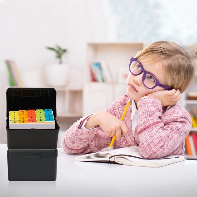 Alt view image 7 of 7 - 4x6 Index Card Holder with 100 Index Cards and 25 Dividers, Black 4x6 Inch Plastic Box, Heavyweight 4x6 Index Cards, Plastic 4x6 Index Card Dividers, Snap Closure Lid