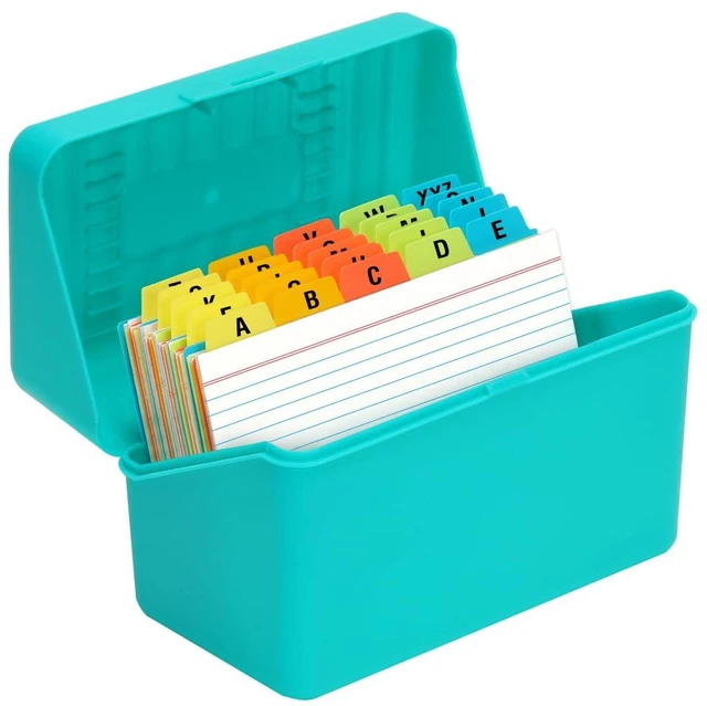 Main image of 4x6 Index Card Holder with 100 Index Cards and 25 Dividers, Teal 4x6 Inch Plastic Box, Heavyweight 4x6 Index Cards, Plastic 4x6 Index Card Dividers, Snap Closure Lid