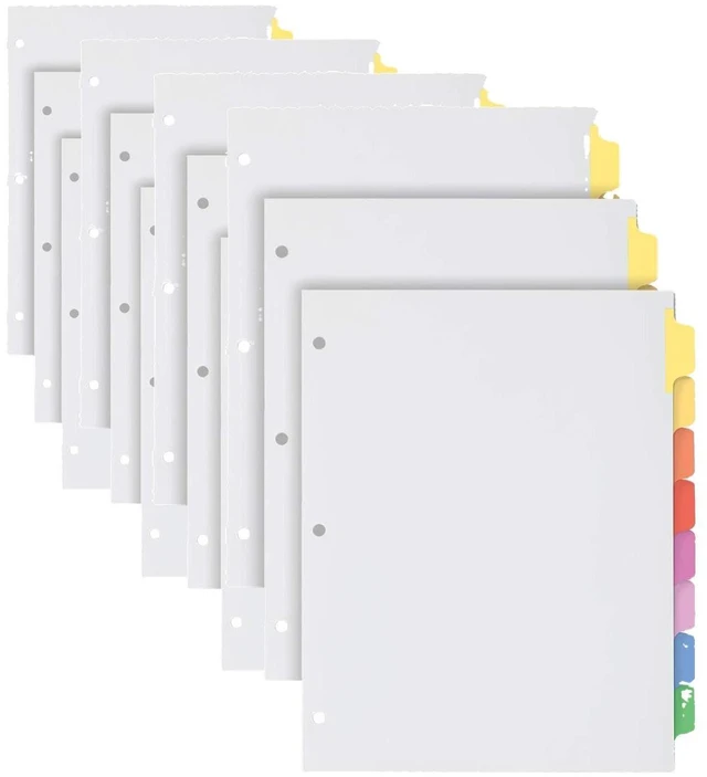Main image of Write and Erase Binder Dividers, Durable Tabs for 3 Ring Binder, 8 Tab, Write On Tabs, Erasable Dividers, White, Multicolor Tabs, (89991) (Pack of 24)