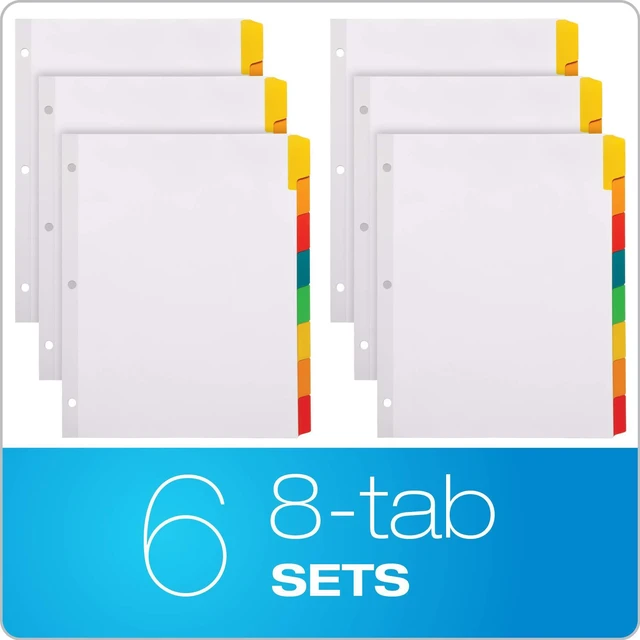 Alt view image 3 of 4 - Write and Erase Binder Dividers, Durable Tabs for 3 Ring Binder, 8 Tab, Write On Tabs, Erasable Dividers, White, Multicolor Tabs, (89991) (Pack of 24)