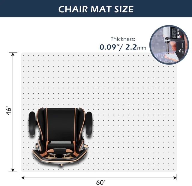 Alt view image 2 of 7 - Chair Mat for Carpet, 46" x 60" Office Chair Mat for Carpeted Floors, Heavy Duty Vinyl Floor Mat with Grips, Floor Protector Computer Desk Mat for Home Office (Clear, Rectangular)