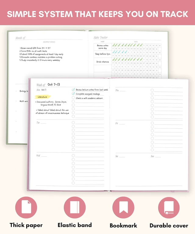 Alt view image 7 of 7 - Academic Planner 2026-2027 Undated Weekly College Student Planner College Planner 2026-2027 and School Planner 2026-2027 for High School, College, Nursing Students & Homeschool Year Planner