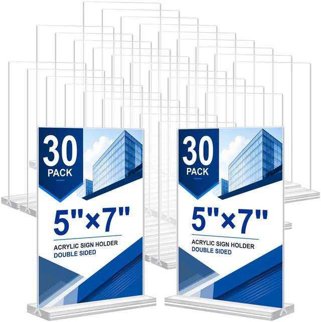 Main image of Acrylic Sign Holder 5 x 7, 30 Pack Clear Table Menu Vertical Display Stand Desktop Display Double Sided Stand Paper Holder Table Sign Suitable for Restaurants Office Store Show Fair