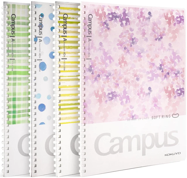 Main image of Spiral Notebook Journal, 4 Pack Campus B5 Soft Ring Notebooks with Dotted A 7mm Rule, 40 Sheets, Aesthetic 1 Subject Notebook in Blue Pink Yellow Green, College Office Note Taking. Japan Import