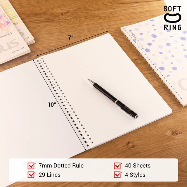 Alt view image 2 of 7 - Spiral Notebook Journal, 4 Pack Campus B5 Soft Ring Notebooks with Dotted A 7mm Rule, 40 Sheets, Aesthetic 1 Subject Notebook in Blue Pink Yellow Green, College Office Note Taking. Japan Import