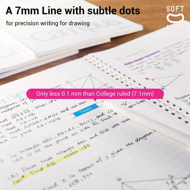 Alt view image 6 of 7 - Spiral Notebook Journal, 4 Pack Campus B5 Soft Ring Notebooks with Dotted A 7mm Rule, 40 Sheets, Aesthetic 1 Subject Notebook in Blue Pink Yellow Green, College Office Note Taking. Japan Import
