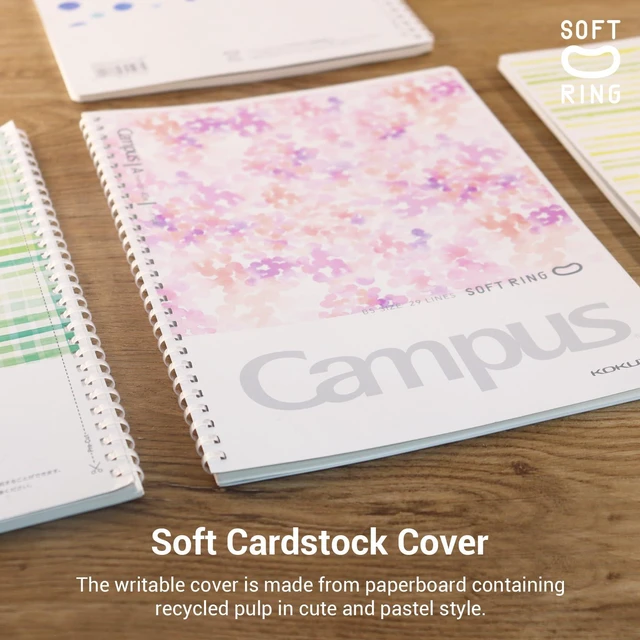 Alt view image 5 of 7 - Spiral Notebook Journal, 4 Pack Campus B5 Soft Ring Notebooks with Dotted A 7mm Rule, 40 Sheets, Aesthetic 1 Subject Notebook in Blue Pink Yellow Green, College Office Note Taking. Japan Import