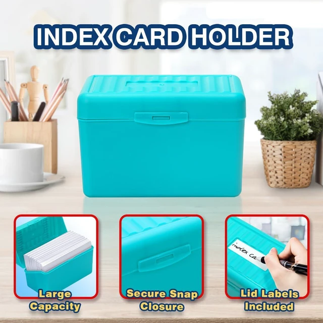 Alt view image 3 of 7 - 4x6 Index Card Holder with 100 Index Cards and 25 Dividers, Teal 4x6 Inch Plastic Box, Heavyweight 4x6 Index Cards, Plastic 4x6 Index Card Dividers, Snap Closure Lid