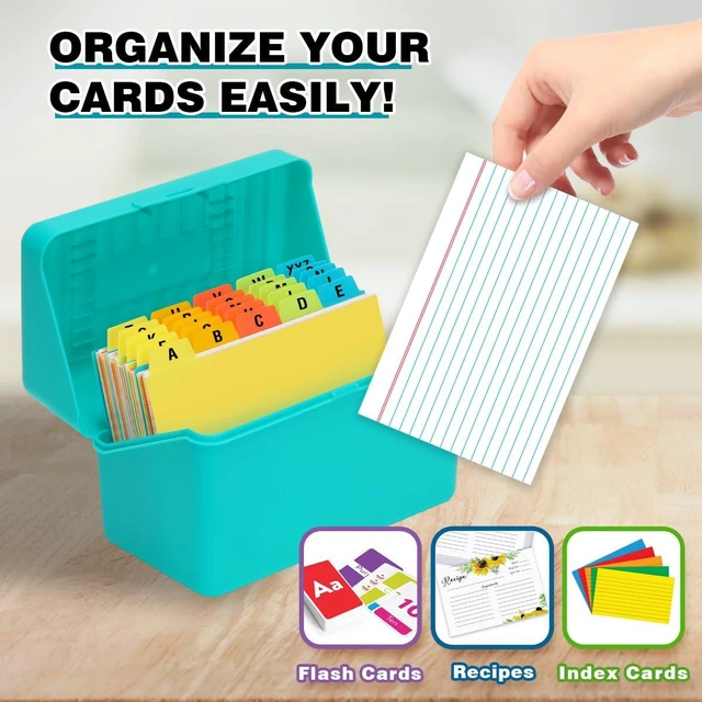 Alt view image 6 of 7 - 4x6 Index Card Holder with 100 Index Cards and 25 Dividers, Teal 4x6 Inch Plastic Box, Heavyweight 4x6 Index Cards, Plastic 4x6 Index Card Dividers, Snap Closure Lid