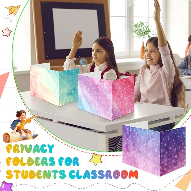 Alt view image 4 of 7 - 30 Pcs Privacy Folders for Students Desk,Watercolor,Stylish Color Trifold Desk Dividers for Classroom, Colored Privacy Partition Folders for Student Teacher Desks, 15.8 x 13.4 x 11.81 Inches