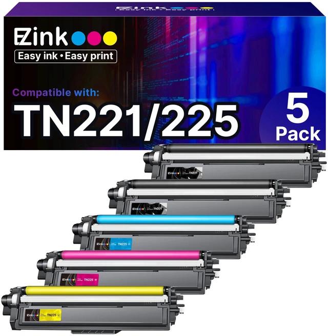 Main image of TN221 TN225 Compatible for Brother TN-221 TN-225 Toner Cartridges TN221 TN225 to Use with MFC-9130CW HL-3170CDW MFC-9340CDW HL-3140CW MFC-9330CDW (2 Black 1 Cyan 1 Magenta 1 Yellow, 5 Pack)