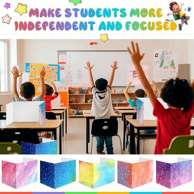 Alt view image 6 of 7 - 30 Pcs Privacy Folders for Students Desk,Watercolor,Stylish Color Trifold Desk Dividers for Classroom, Colored Privacy Partition Folders for Student Teacher Desks, 15.8 x 13.4 x 11.81 Inches