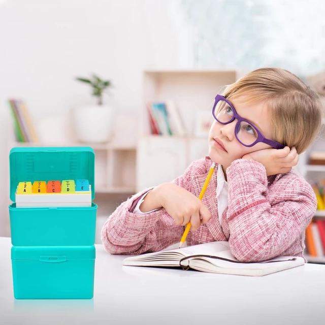 Alt view image 7 of 7 - 4x6 Index Card Holder with 100 Index Cards and 25 Dividers, Teal 4x6 Inch Plastic Box, Heavyweight 4x6 Index Cards, Plastic 4x6 Index Card Dividers, Snap Closure Lid