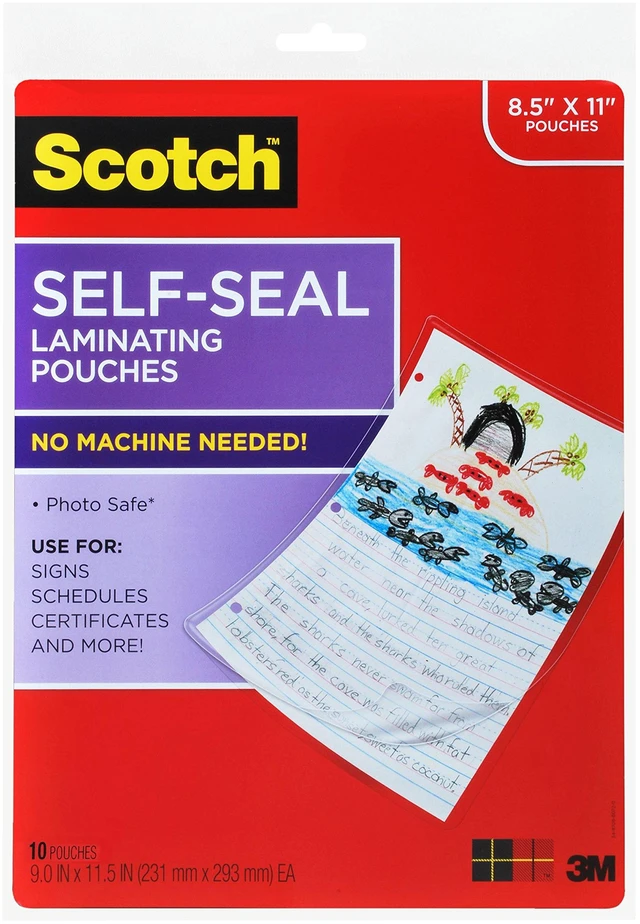 Main image of Self-Seal Laminating Pouches, 9.0 in x 11.5 in Letter Size, Easy to Use and No Laminator Needed, 10 Pack