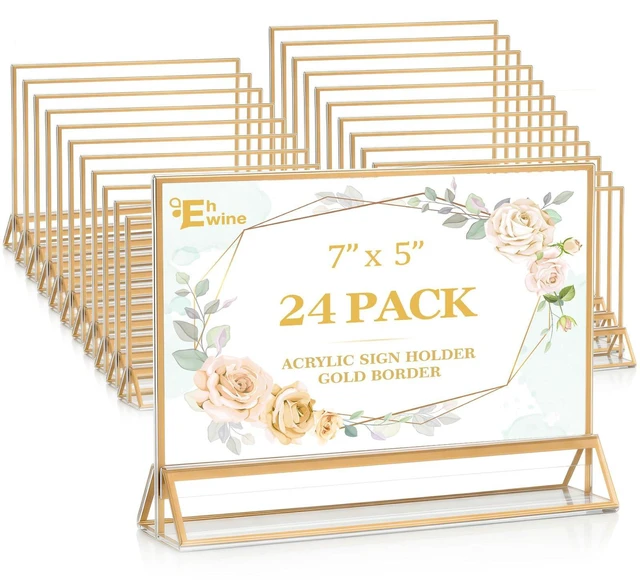 Main image of 24 Pack Acrylic Sign Holder 5 x 7 Horizontal, Double-Sided Stand up Table Top Sign Holders, Gold Acrylic Picture Frame Menu Flyer Paper Holder Display Stand for Office Business Store Wedding Party